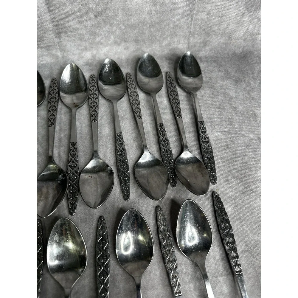 17 Dinner Spoons National Stainless Japan Malta  NSTMAL Geometric MCM‎